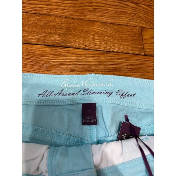 GLORIA VANDERBILT Lillian Skimmer Belted Capri Pants Size 12 Aqua Sky Blue NWT - Picture 5 of 8